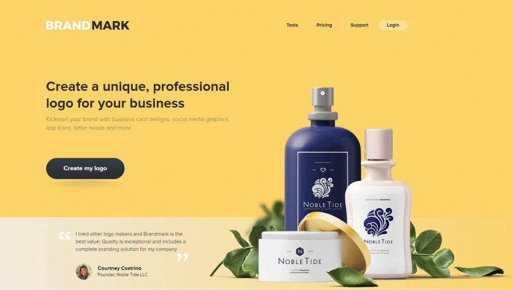 Brandmark - это сервис, который использует нейросеть для генерации уникальных логотипов.